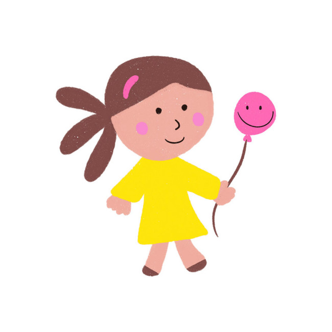 Grafik: kleines Mädchen im gelben Kleid mit pinkem Ballon