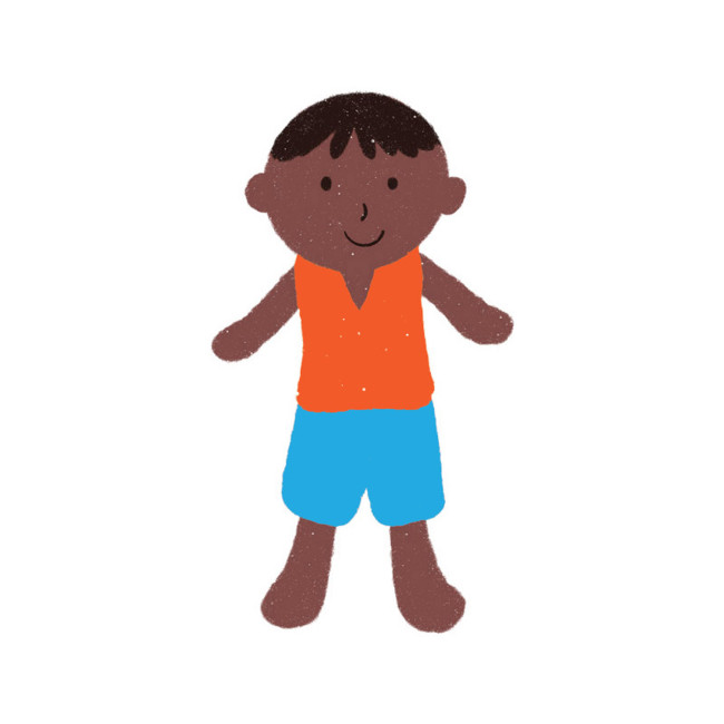 Grafik: Junge in orangenem T-Shirt und blauer Hose